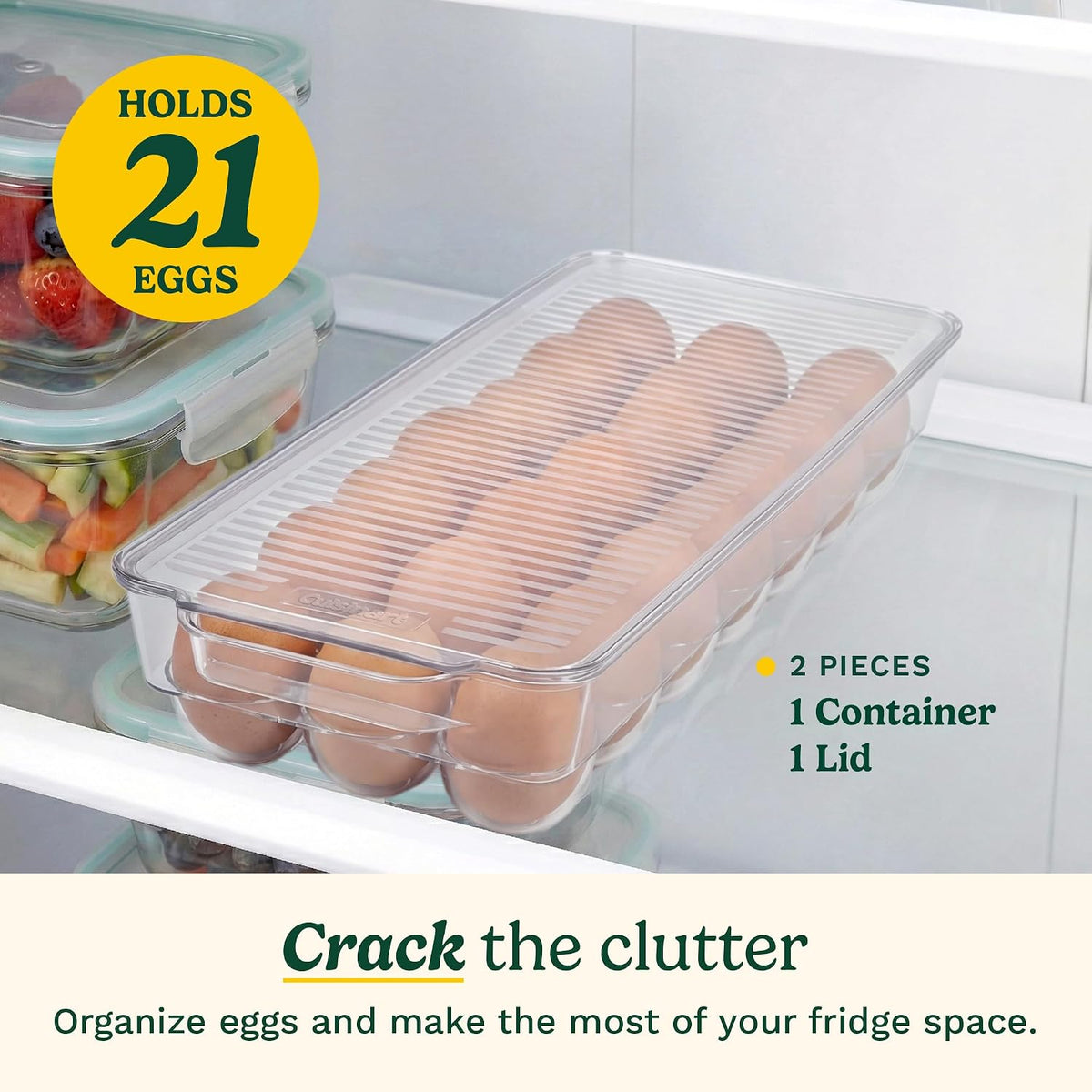 Cuisinart Egg Holder for Fridge, Holds 14 Eggs, Stackable | Clear BPA-free plastic with fitted lid, fits standard refrigerator shelves, replaces flimsy cartons, hand wash only