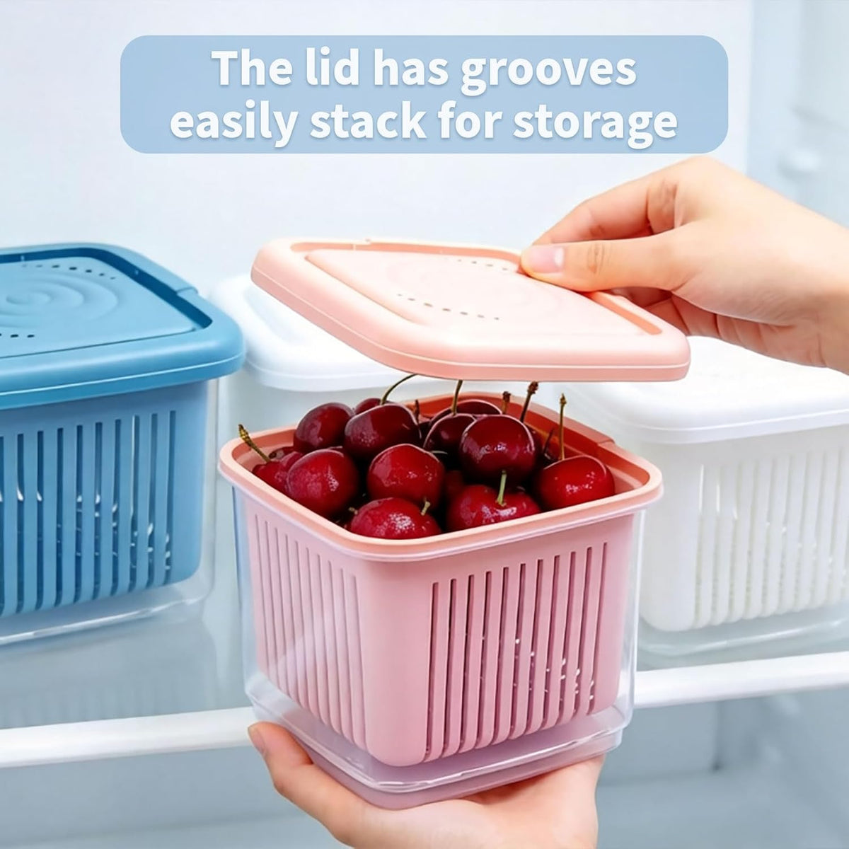 Fruit Storage Containers for Fridge with Removable Colander, Airtight Food Storage Container, Dishwasher Safe Produce Saver for Refrigerator, Keep Berry Fruit Fresh Longer 3 pcs Small Clear