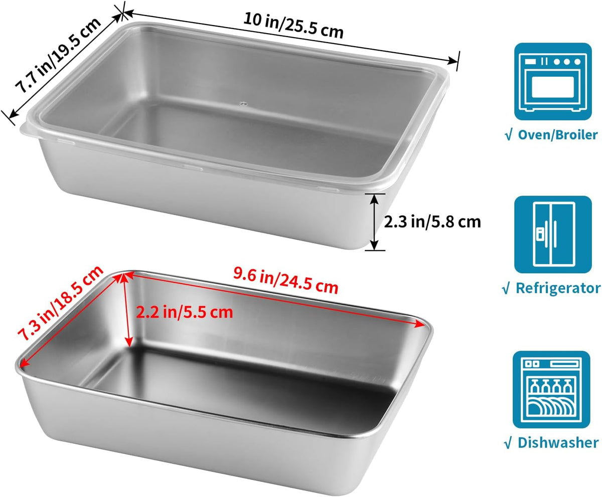 4 Pcs (68oz) Stainless Steel Food Containers with Clear Lids, 10" x 7.7" Stackable Snack Storage Boxes, Deli Meat Keeper for Refrigerator or Picnic, BBQ Party, Office, Gym Lunch