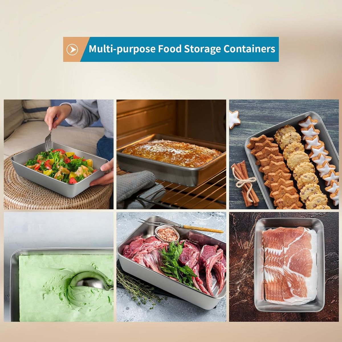 4 Pcs (68oz) Stainless Steel Food Containers with Clear Lids, 10" x 7.7" Stackable Snack Storage Boxes, Deli Meat Keeper for Refrigerator or Picnic, BBQ Party, Office, Gym Lunch