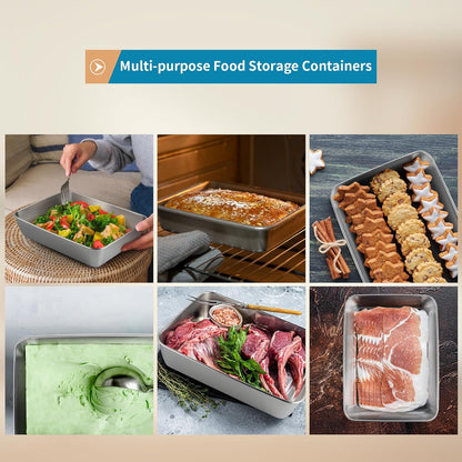 4 Pcs (68oz) Stainless Steel Food Containers with Clear Lids, 10" x 7.7" Stackable Snack Storage Boxes, Deli Meat Keeper for Refrigerator or Picnic, BBQ Party, Office, Gym Lunch