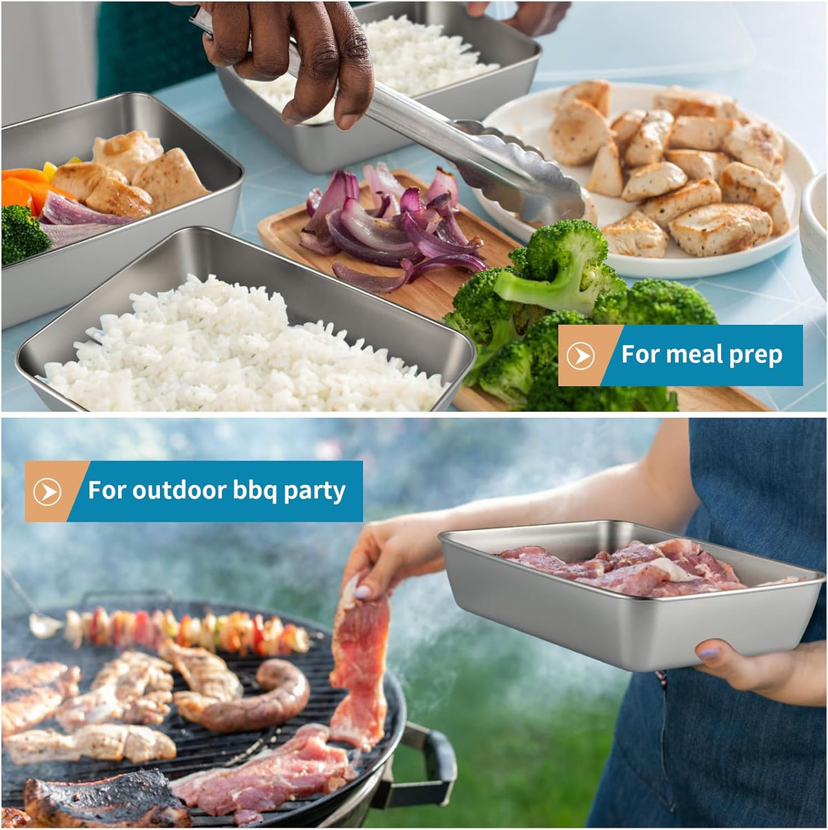 4 Pcs (68oz) Stainless Steel Food Containers with Clear Lids, 10" x 7.7" Stackable Snack Storage Boxes, Deli Meat Keeper for Refrigerator or Picnic, BBQ Party, Office, Gym Lunch