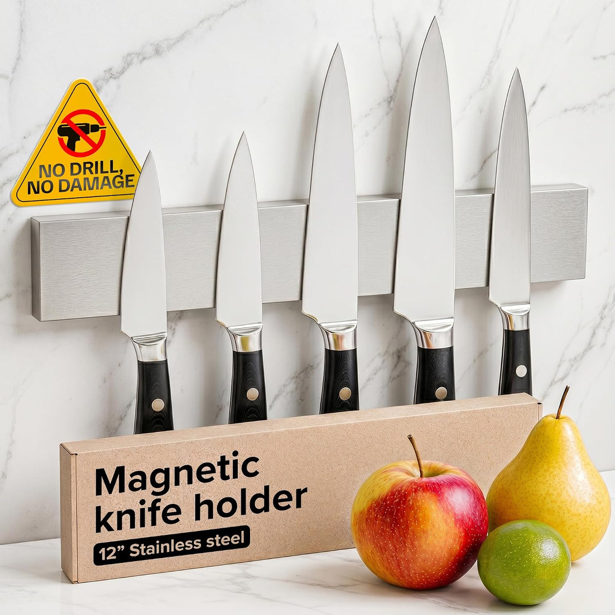 Steel Magnetic Knife Holder Strip for Wall, No Screws, 10" (25cm)