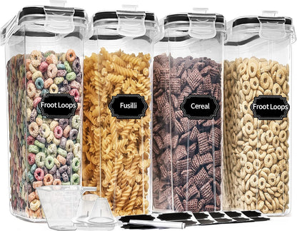 Large Dry Food Storage Containers with Lids, 6PCS Airtight Cereal Containers Storage Set, Leak-proof Canister Set for Kitchen Pantry Organization with 20 Labels & Marker (4L Black)