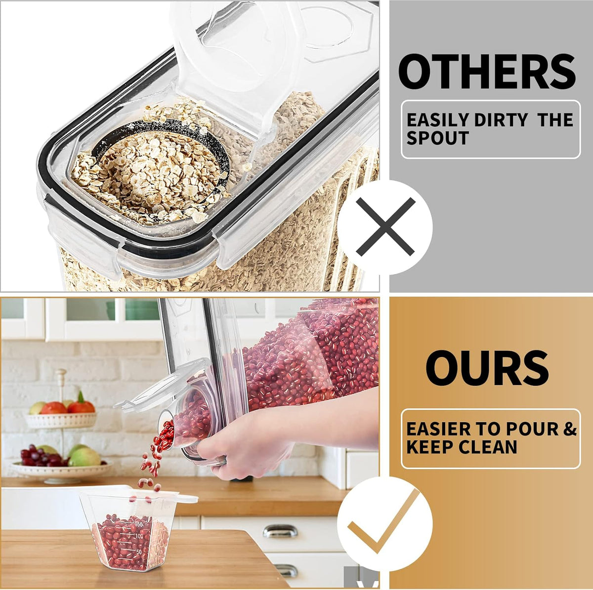Large Dry Food Storage Containers with Lids, 6PCS Airtight Cereal Containers Storage Set, Leak-proof Canister Set for Kitchen Pantry Organization with 20 Labels & Marker (4L Black)