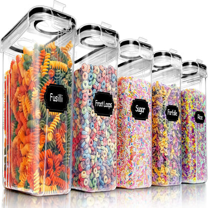 Large Dry Food Storage Containers with Lids, 6PCS Airtight Cereal Containers Storage Set, Leak-proof Canister Set for Kitchen Pantry Organization with 20 Labels & Marker (4L Black)