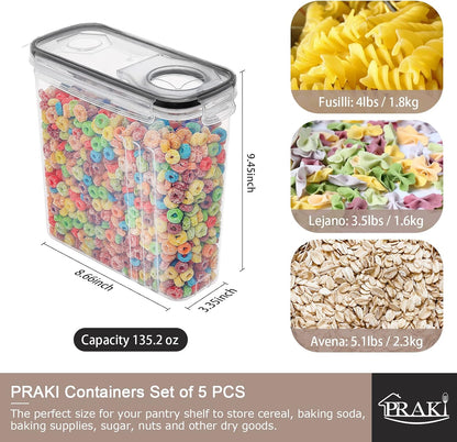 Large Dry Food Storage Containers with Lids, 6PCS Airtight Cereal Containers Storage Set, Leak-proof Canister Set for Kitchen Pantry Organization with 20 Labels & Marker (4L Black)