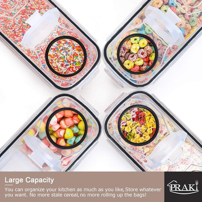 Large Dry Food Storage Containers with Lids, 6PCS Airtight Cereal Containers Storage Set, Leak-proof Canister Set for Kitchen Pantry Organization with 20 Labels & Marker (4L Black)