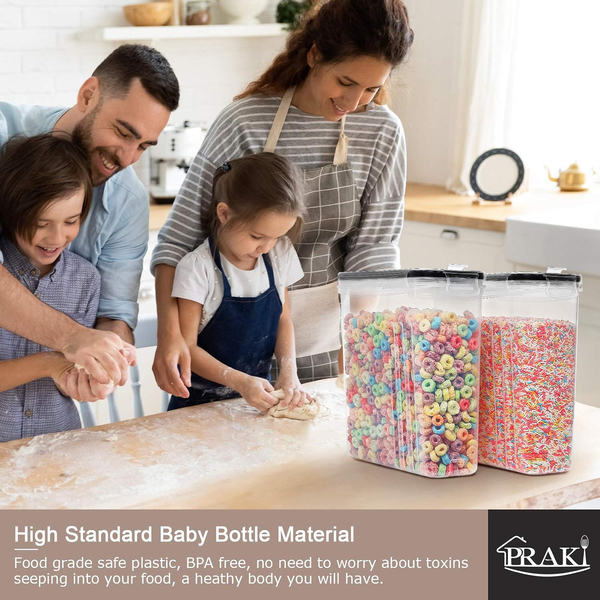 Large Dry Food Storage Containers with Lids, 6PCS Airtight Cereal Containers Storage Set, Leak-proof Canister Set for Kitchen Pantry Organization with 20 Labels & Marker (4L Black)