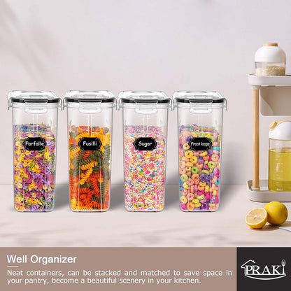 Large Dry Food Storage Containers with Lids, 6PCS Airtight Cereal Containers Storage Set, Leak-proof Canister Set for Kitchen Pantry Organization with 20 Labels & Marker (4L Black)