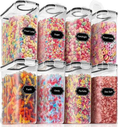 Large Dry Food Storage Containers with Lids, 6PCS Airtight Cereal Containers Storage Set, Leak-proof Canister Set for Kitchen Pantry Organization with 20 Labels & Marker (4L Black)