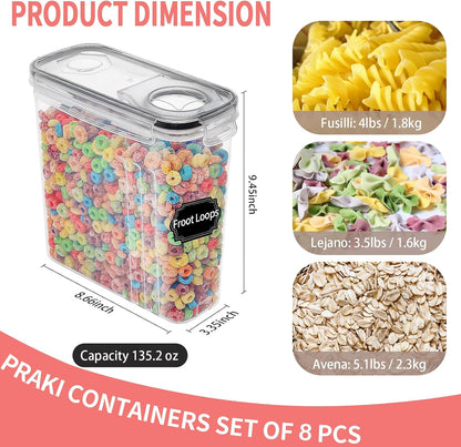 Large Dry Food Storage Containers with Lids, 6PCS Airtight Cereal Containers Storage Set, Leak-proof Canister Set for Kitchen Pantry Organization with 20 Labels & Marker (4L Black)