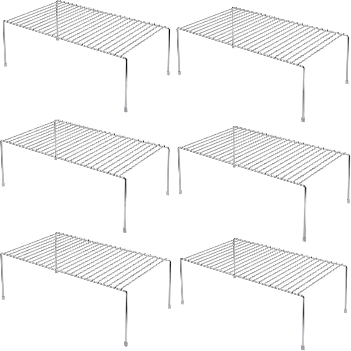 Set of 6 Large (15.7 x 9.4 Inch) Kitchen Cabinet Organizer Shelf, Wire Freezer Storage Shelves Rack, Rustproof Steel Metal Shelf Riser for Dish Plates Pantry Cupboard Organization, White