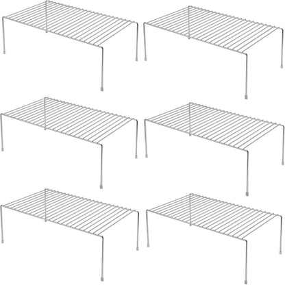 Set of 6 Large (15.7 x 9.4 Inch) Kitchen Cabinet Organizer Shelf, Wire Freezer Storage Shelves Rack, Rustproof Steel Metal Shelf Riser for Dish Plates Pantry Cupboard Organization, White