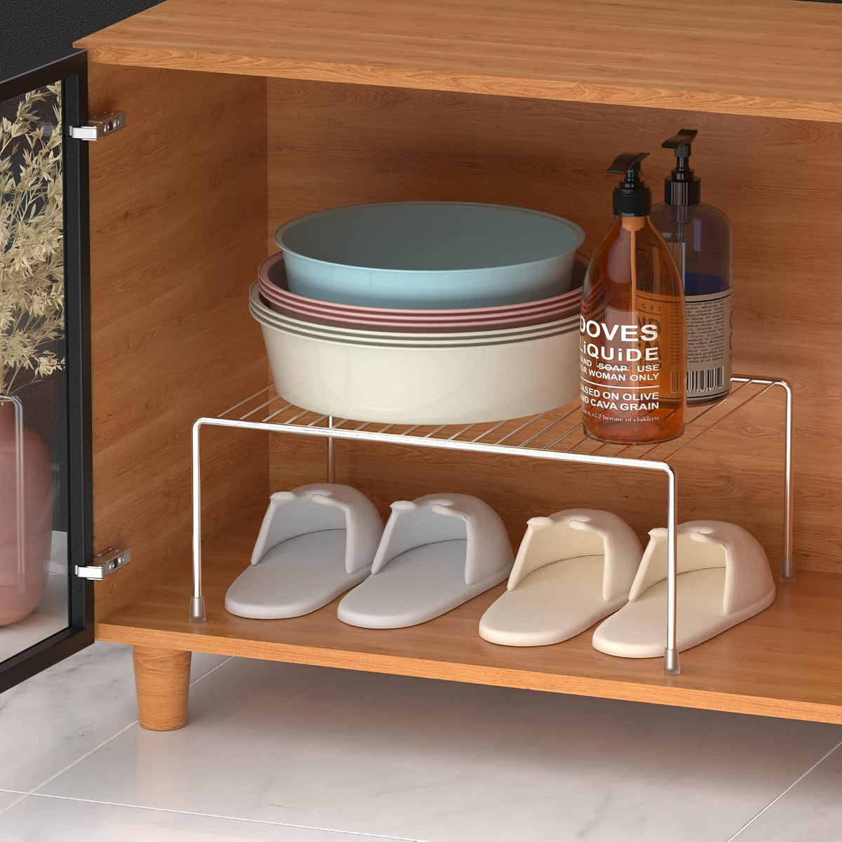 Set of 6 Large (15.7 x 9.4 Inch) Kitchen Cabinet Organizer Shelf, Wire Freezer Storage Shelves Rack, Rustproof Steel Metal Shelf Riser for Dish Plates Pantry Cupboard Organization, White