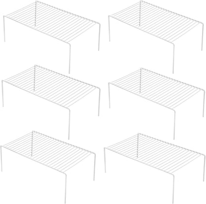 Set of 6 Large (15.7 x 9.4 Inch) Kitchen Cabinet Organizer Shelf, Wire Freezer Storage Shelves Rack, Rustproof Steel Metal Shelf Riser for Dish Plates Pantry Cupboard Organization, White