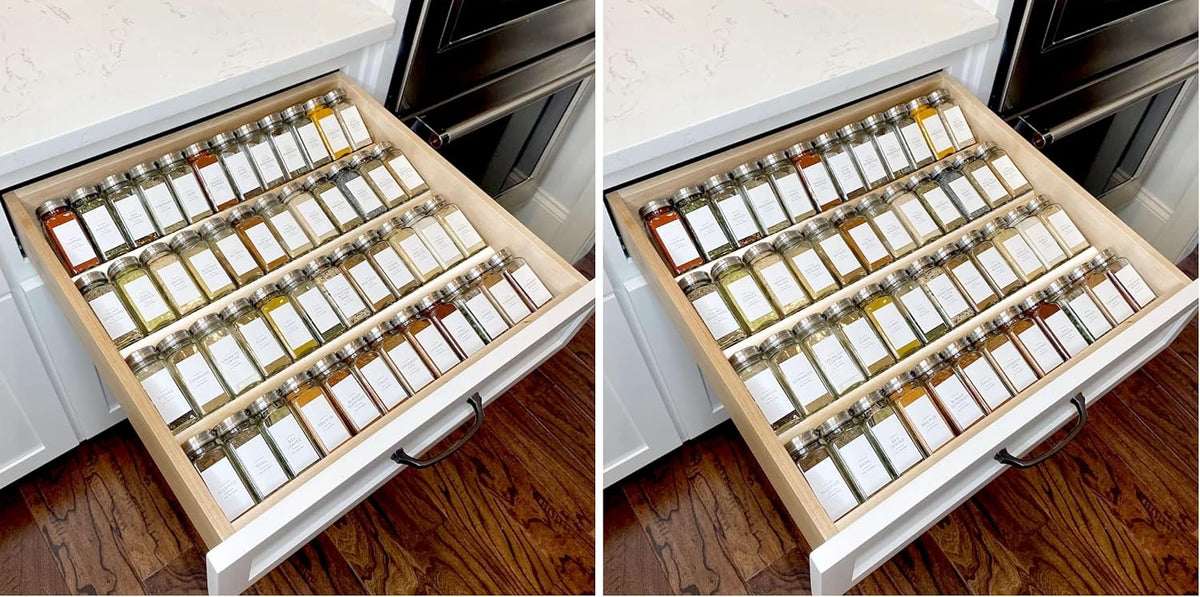 Clear Acrylic Spice Drawer Organizer, 4 Tier- 2 Set Expandable From 13" to 26" Drawer Seasoning Organizer, Kitchen Spice Rack Tray for Drawer/Countertop (Jars not included)