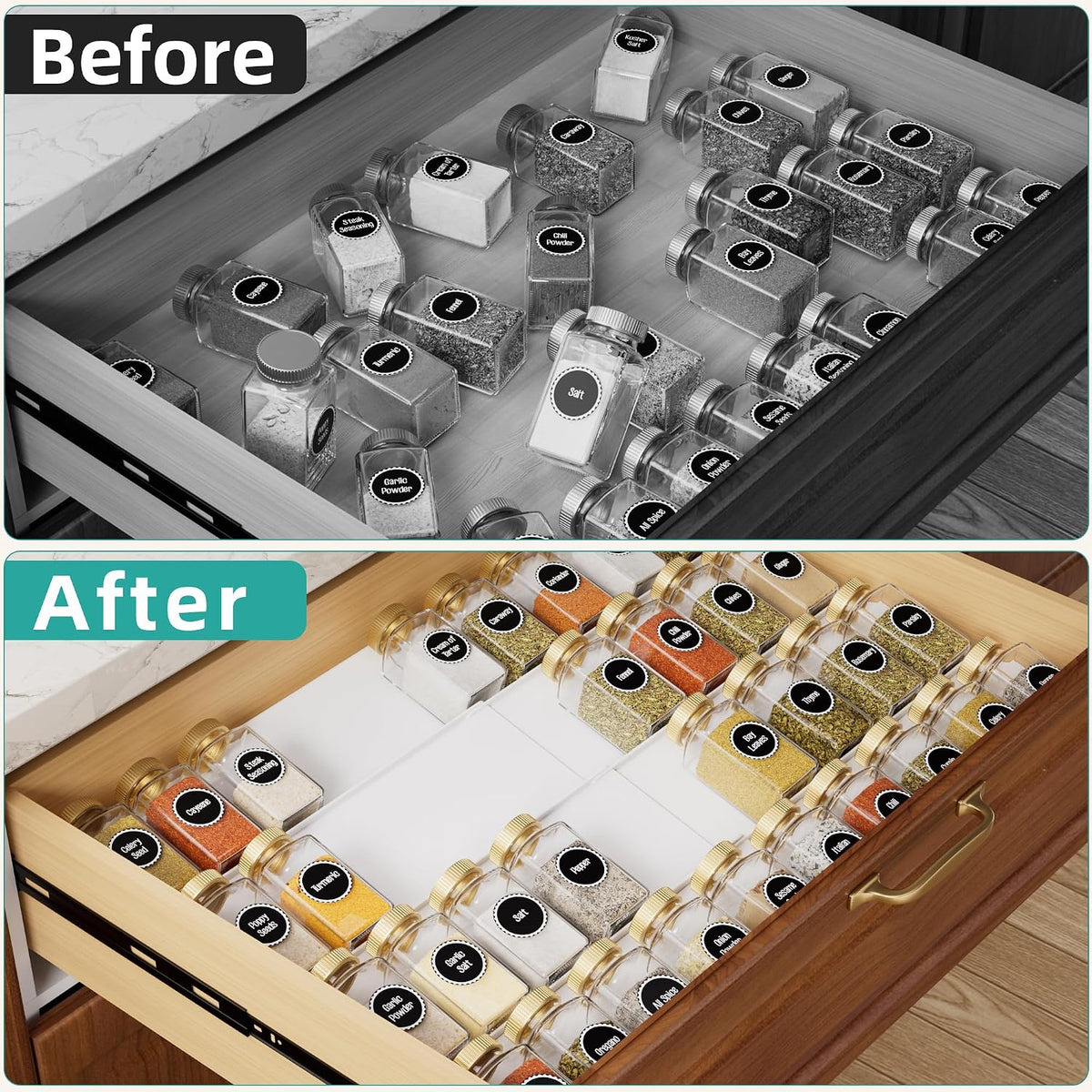 Clear Acrylic Spice Drawer Organizer, 4 Tier- 2 Set Expandable From 13" to 26" Drawer Seasoning Organizer, Kitchen Spice Rack Tray for Drawer/Countertop (Jars not included)