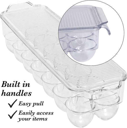 Egg Crate | Dimensions: 14.5"x4.5"x2.9" | Fits 14 Eggs per Crate | Stackable | BPA Free | Easy Pull Handles | Kitchen Organization | Clear