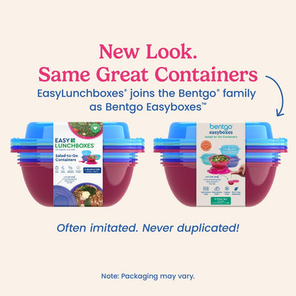 Easyboxes Salad-to-Go Containers - 8-Piece Set: 4 Bowls, Leak-Proof Dressing Cups Built-In & 4 Fitted Lids Seal in Freshness; Reusable/BPA-Free for Salad, Pasta, & Cereal (Jewel Brights)