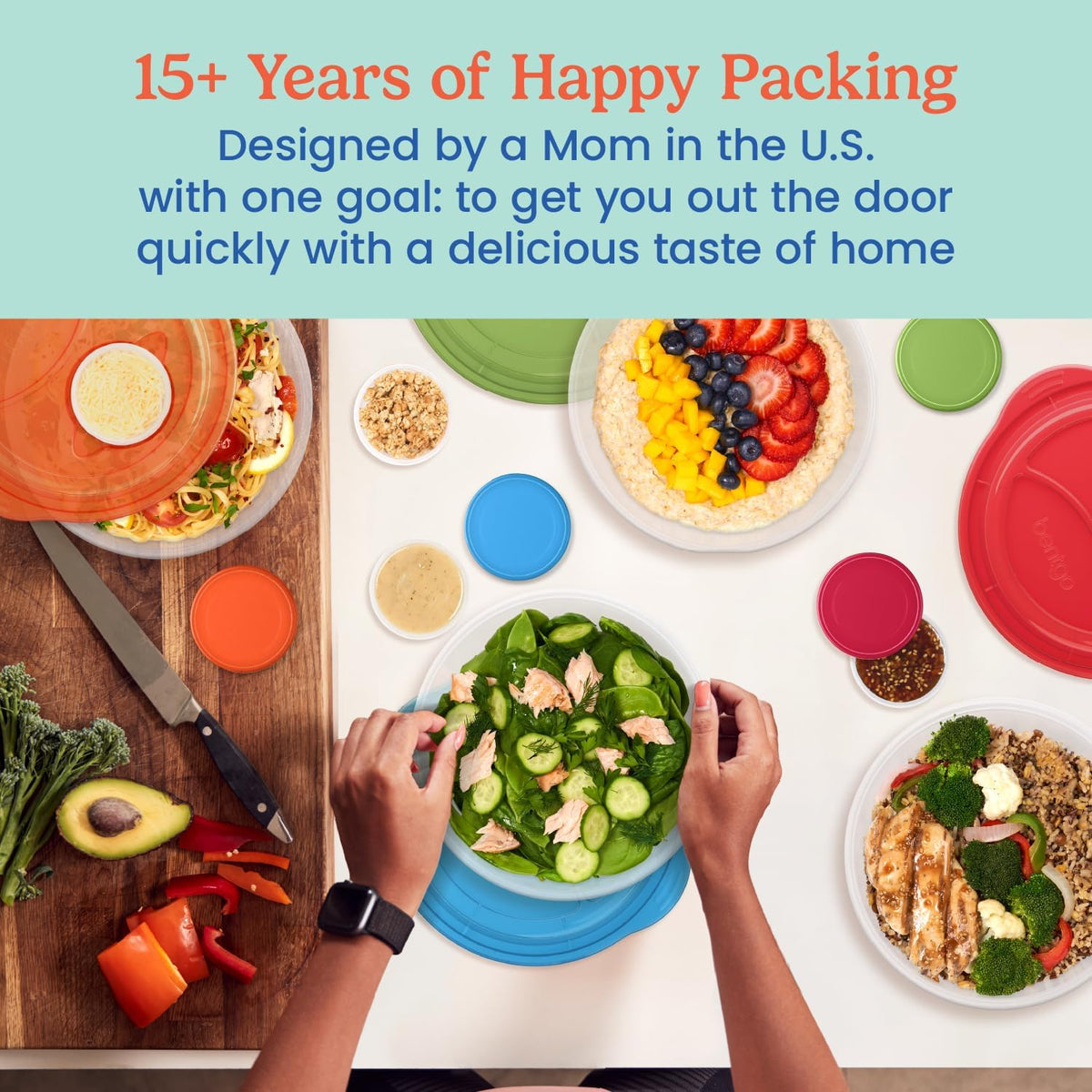 Easyboxes Salad-to-Go Containers - 8-Piece Set: 4 Bowls, Leak-Proof Dressing Cups Built-In & 4 Fitted Lids Seal in Freshness; Reusable/BPA-Free for Salad, Pasta, & Cereal (Jewel Brights)