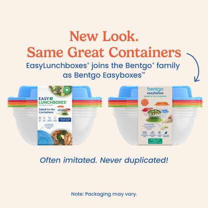 Easyboxes Salad-to-Go Containers - 8-Piece Set: 4 Bowls, Leak-Proof Dressing Cups Built-In & 4 Fitted Lids Seal in Freshness; Reusable/BPA-Free for Salad, Pasta, & Cereal (Jewel Brights)