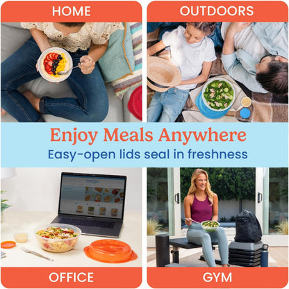 Easyboxes Salad-to-Go Containers - 8-Piece Set: 4 Bowls, Leak-Proof Dressing Cups Built-In & 4 Fitted Lids Seal in Freshness; Reusable/BPA-Free for Salad, Pasta, & Cereal (Jewel Brights)