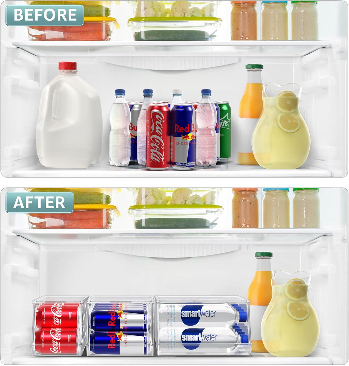 Fridge & Pantry Can Organizer - 3 Size Dispenser for Standard, Skinny Cans & Water Bottles