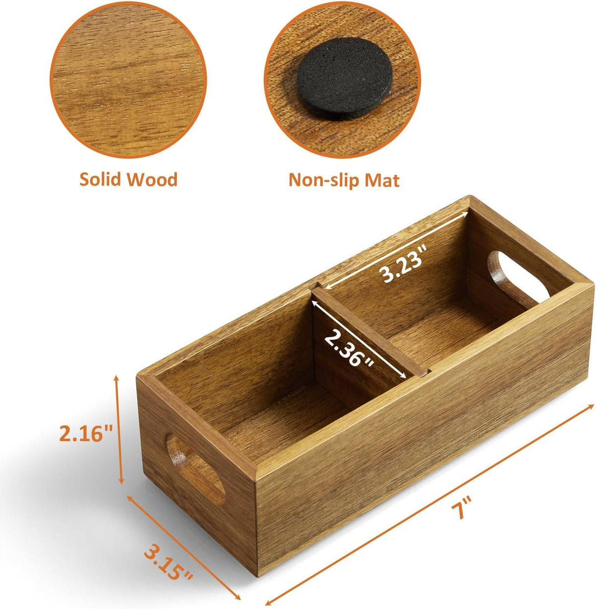 Tea Bag Organizer, Acacia Wood Tea Bag Holder, Wide Compartments for Tea Bags, 2 Slots Tea Caddy, Tea Organizers Storage for Countertop & Drawer Storage