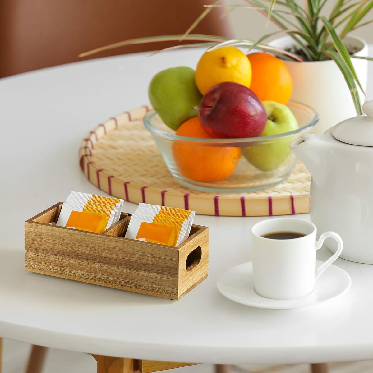 Tea Bag Organizer, Acacia Wood Tea Bag Holder, Wide Compartments for Tea Bags, 2 Slots Tea Caddy, Tea Organizers Storage for Countertop & Drawer Storage