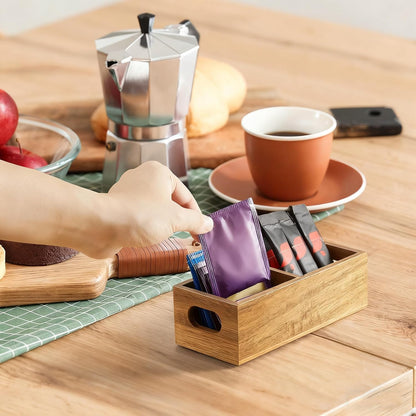 Tea Bag Organizer, Acacia Wood Tea Bag Holder, Wide Compartments for Tea Bags, 2 Slots Tea Caddy, Tea Organizers Storage for Countertop & Drawer Storage