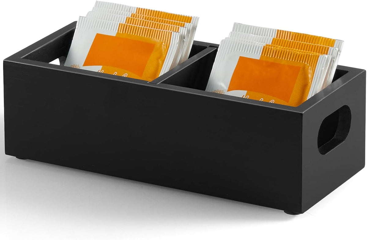 Tea Bag Organizer, Acacia Wood Tea Bag Holder, Wide Compartments for Tea Bags, 2 Slots Tea Caddy, Tea Organizers Storage for Countertop & Drawer Storage