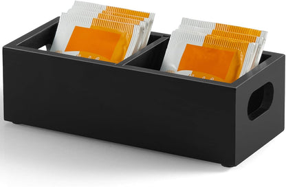 Tea Bag Organizer, Acacia Wood Tea Bag Holder, Wide Compartments for Tea Bags, 2 Slots Tea Caddy, Tea Organizers Storage for Countertop & Drawer Storage