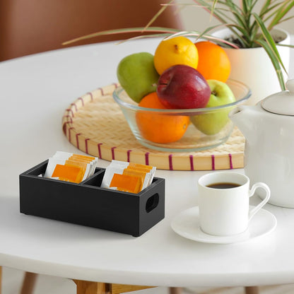 Tea Bag Organizer, Acacia Wood Tea Bag Holder, Wide Compartments for Tea Bags, 2 Slots Tea Caddy, Tea Organizers Storage for Countertop & Drawer Storage