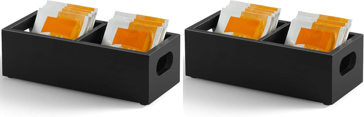 Tea Bag Organizer, Acacia Wood Tea Bag Holder, Wide Compartments for Tea Bags, 2 Slots Tea Caddy, Tea Organizers Storage for Countertop & Drawer Storage