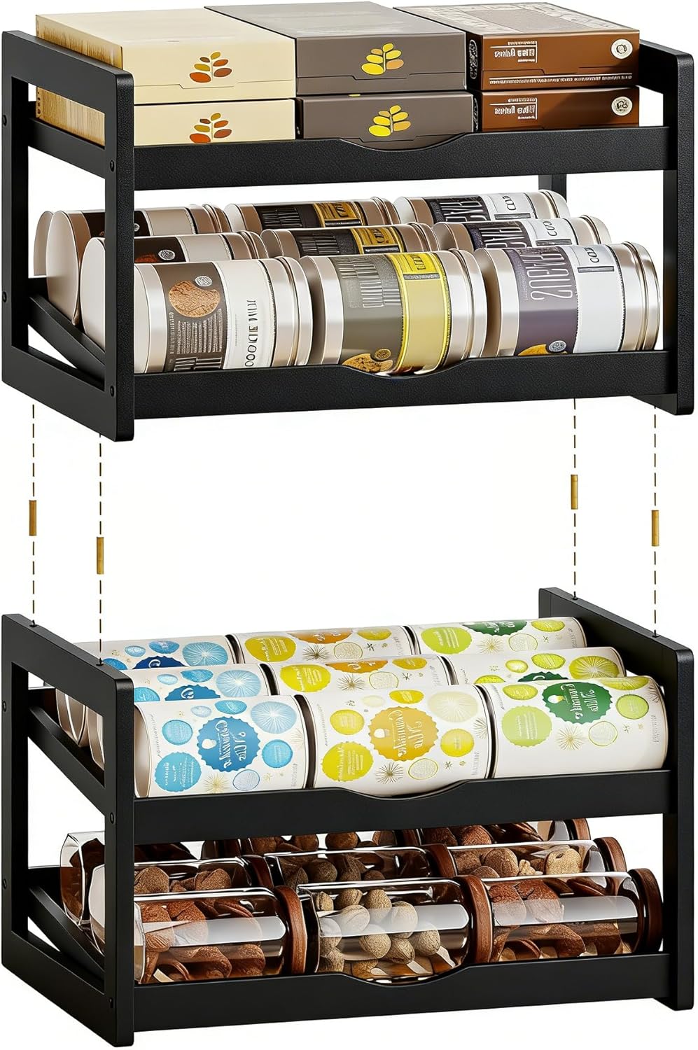 Can Organizer for Pantry, 4 Tier Stackable Bamboo Canned Food Storage Rack, Rolling Soda Can Dispenser Holds Up to 48 Cans, Detachable Can Organizer for Cabinet, Natural