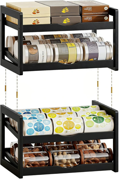 Can Organizer for Pantry, 4 Tier Stackable Bamboo Canned Food Storage Rack, Rolling Soda Can Dispenser Holds Up to 48 Cans, Detachable Can Organizer for Cabinet, Natural