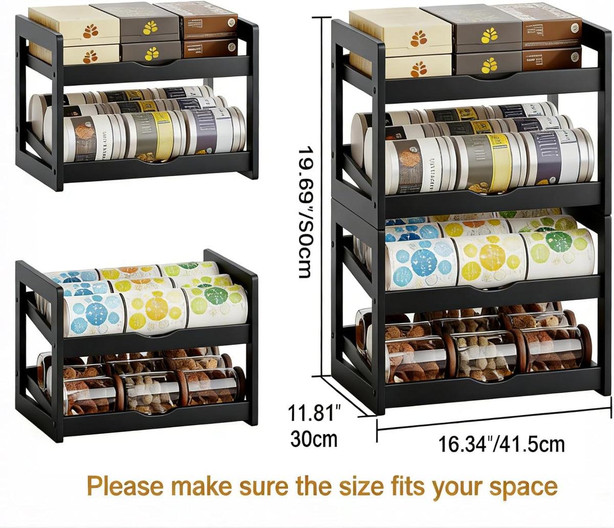 Can Organizer for Pantry, 4 Tier Stackable Bamboo Canned Food Storage Rack, Rolling Soda Can Dispenser Holds Up to 48 Cans, Detachable Can Organizer for Cabinet, Natural