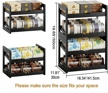 Can Organizer for Pantry, 4 Tier Stackable Bamboo Canned Food Storage Rack, Rolling Soda Can Dispenser Holds Up to 48 Cans, Detachable Can Organizer for Cabinet, Natural