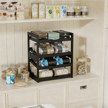 Can Organizer for Pantry, 4 Tier Stackable Bamboo Canned Food Storage Rack, Rolling Soda Can Dispenser Holds Up to 48 Cans, Detachable Can Organizer for Cabinet, Natural