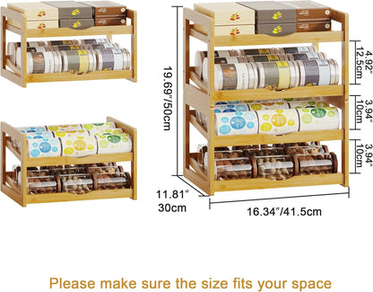 Can Organizer for Pantry, 4 Tier Stackable Bamboo Canned Food Storage Rack, Rolling Soda Can Dispenser Holds Up to 48 Cans, Detachable Can Organizer for Cabinet, Natural