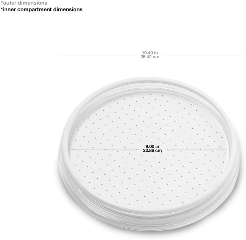 Classic 10 Inch Two Level Turntable, White | tiered organization, wide base, smooth spinning access, spices snacks bottles, cabinet pantry use, woman owned
