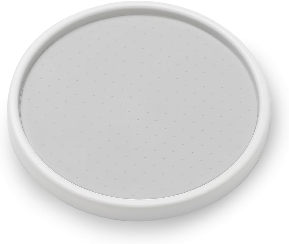 Classic 10 Inch Two Level Turntable, White | tiered organization, wide base, smooth spinning access, spices snacks bottles, cabinet pantry use, woman owned