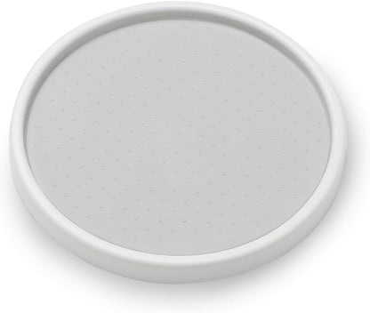 Classic 10 Inch Two Level Turntable, White | tiered organization, wide base, smooth spinning access, spices snacks bottles, cabinet pantry use, woman owned