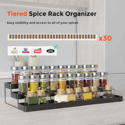 Expandable Spice Rack Organizer for Cabinet - 3 Tier Adjustable Cabinet Spice Organizer Easy Visibility - Spice Organizer for Cabinet Countertop Cupboard Pantry Organization (White)