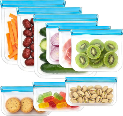9 Pack Reusable Silicone Food Storage Bags - Freezer & Dishwasher Safe Leakproof Reusable Bags, Freezer Storage Bags Sets - 3 Gallon 3 Snack 3 Sandwich Bags