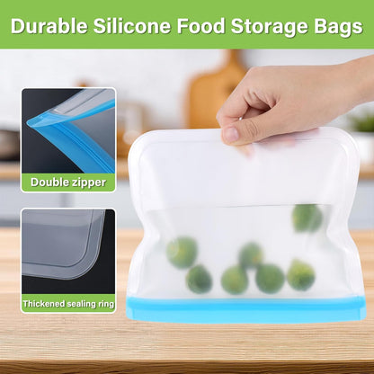 9 Pack Reusable Silicone Food Storage Bags - Freezer & Dishwasher Safe Leakproof Reusable Bags, Freezer Storage Bags Sets - 3 Gallon 3 Snack 3 Sandwich Bags