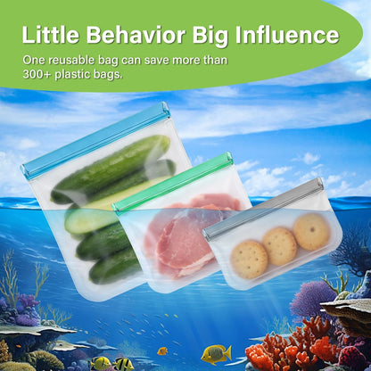 9 Pack Reusable Silicone Food Storage Bags - Freezer & Dishwasher Safe Leakproof Reusable Bags, Freezer Storage Bags Sets - 3 Gallon 3 Snack 3 Sandwich Bags