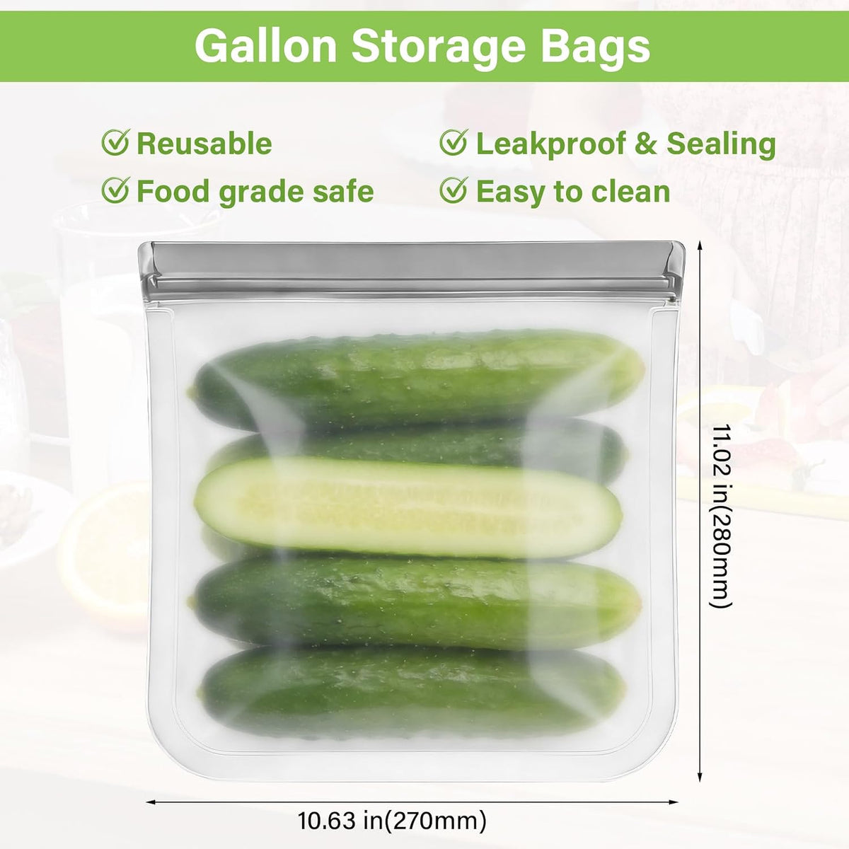 9 Pack Reusable Silicone Food Storage Bags - Freezer & Dishwasher Safe Leakproof Reusable Bags, Freezer Storage Bags Sets - 3 Gallon 3 Snack 3 Sandwich Bags