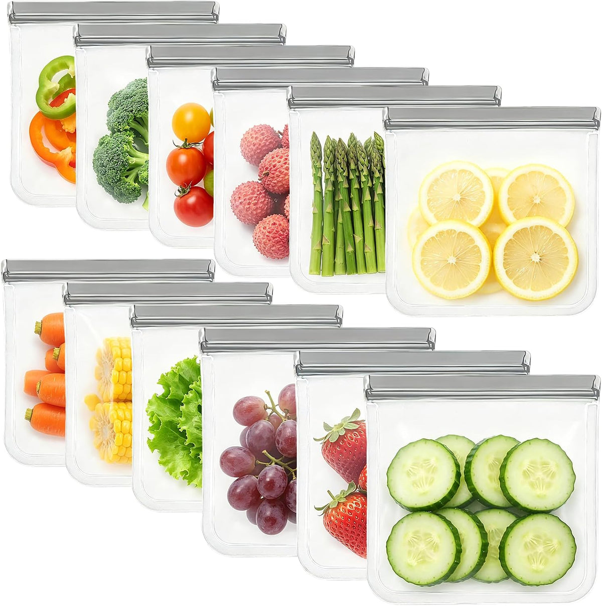 9 Pack Reusable Silicone Food Storage Bags - Freezer & Dishwasher Safe Leakproof Reusable Bags, Freezer Storage Bags Sets - 3 Gallon 3 Snack 3 Sandwich Bags